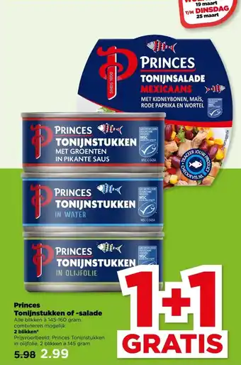 PLUS Princes Tonijnstukken of -salade aanbieding