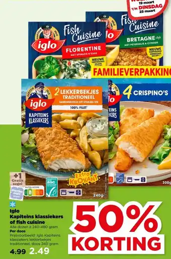 PLUS Iglo Kapiteins klassiekers of fish cuisine aanbieding