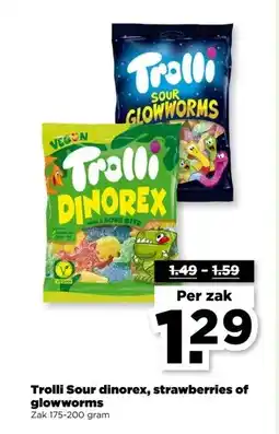 PLUS Trolli Sour dinorex, strawberries of glowworms aanbieding