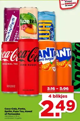 PLUS Coca-Cola, Fanta, Sprite, Fuze Tea, Hawaï of Fernandes aanbieding