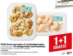 Coop PLUS Grote garnalen of cocktailgarnalen of wokgarnalen met knoflook aanbieding