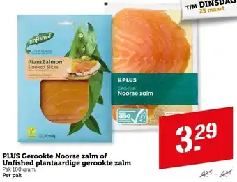 Coop PLUS Gerookte Noorse zalm of Unfished plantaardige gerookte zalm aanbieding