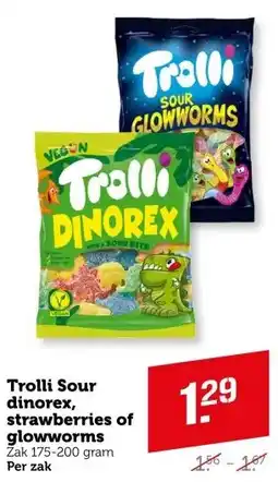 Coop Trolli Sour dinorex, strawberries of glowworms aanbieding