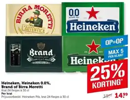 Coop Heineken, Heineken 0.0%, Brand of Birra Moretti aanbieding