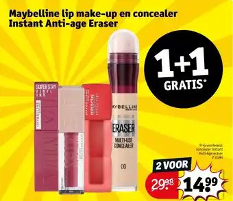 Kruidvat Maybelline lip make-up en concealer instant anti-age eraser aanbieding