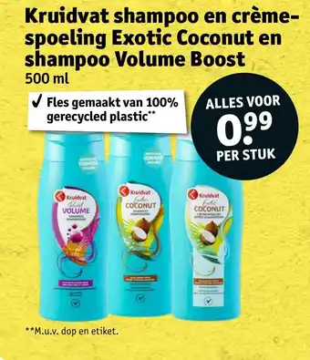 Kruidvat Kruidvat shampoo en crème spoeling exotic coconut en shampoo volume boost aanbieding