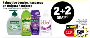 Kruidvat Palmolive douche handzeep en Unicura handzeep aanbieding