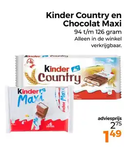 Trekpleister Kinder Country en Chocolat Maxi aanbieding