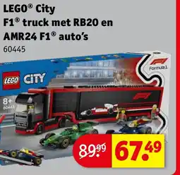 Kruidvat LEGO City F1 truck met RB20 en AMR24 F1 auto's aanbieding