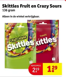 Kruidvat Skittles fruit en crazy sours aanbieding