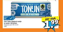 Albert Heijn Fish Tales skipjack tonijn in water 160 gram aanbieding