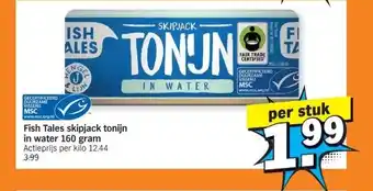 Albert Heijn Fish Tales skipjack tonijn in water 160 gram aanbieding