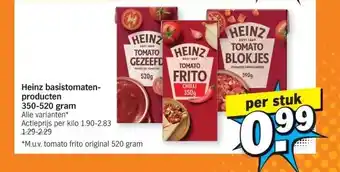 Albert Heijn Heinz basistomaten- producten 350-520 gram aanbieding