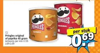 Albert Heijn Pringles original of paprika 40 gram aanbieding