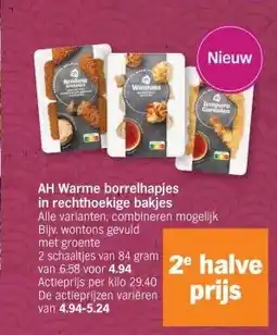 Albert Heijn AH Warme borrelhapjes in rechthoekige bakjes aanbieding