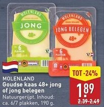 ALDI Molenland goudse kaas 48+ jong of jong belegen aanbieding