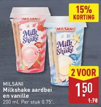 ALDI Milsani milkshake aardbei en vanille aanbieding