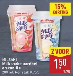 ALDI Milsani milkshake aardbei en vanille aanbieding