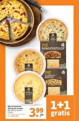 Albert Heijn Alle AH Quiches 300 gram en pies Bijv. quiche lorraine aanbieding