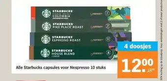 Albert Heijn Alle Starbucks capsules voor Nespresso 10 stuks aanbieding