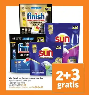 Albert Heijn Alle Finish en Sun vaatwascapsules aanbieding