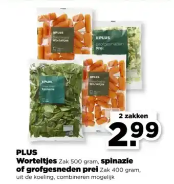 PLUS PLUS Worteltjes , spinazie of grofgesneden prei , aanbieding