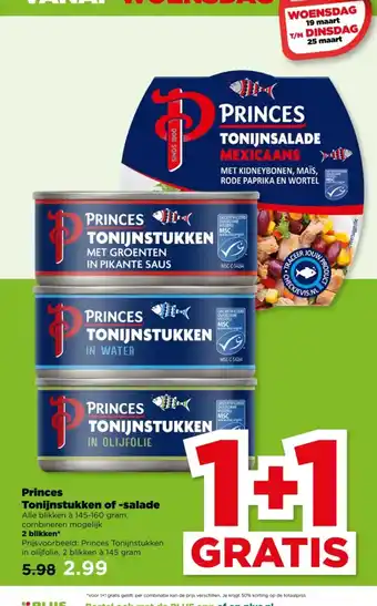 PLUS Princes Tonijnstukken of -salade aanbieding