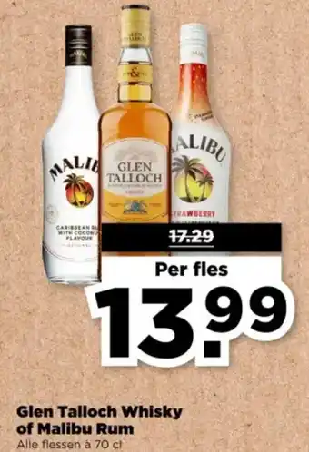 PLUS Glen Talloch Whisky of Malibu Rum aanbieding