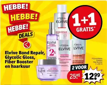 Kruidvat Elvive Bond Repair, 2 Glycolic Gloss, Fiber Booster en haarkuur aanbieding