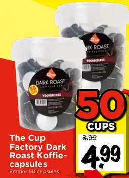 Vomar Voordeelmarkt The Cup Factory Dark Roast Koffie capsules Emmer 50 capsules aanbieding