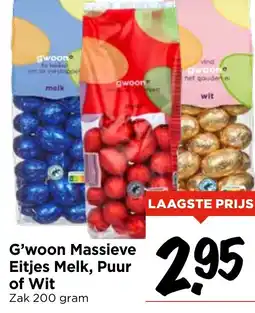 Vomar Voordeelmarkt G'woon Massieve Eitjes Melk, Puur of Wit aanbieding