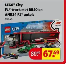 Kruidvat LEGO® City F1Ⓡ truck met RB20 en AMR24 F1® auto's aanbieding