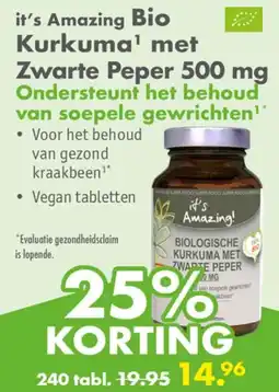 Gezond & Wel it's Amazing BIO Kurkuma¹ met Zwarte Peper 500 mg aanbieding