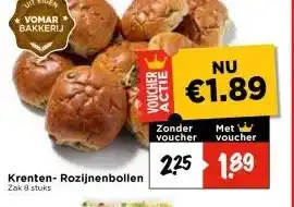 Vomar Voordeelmarkt Krenten- Rozijnenbollen Zak 8 stuks aanbieding