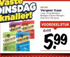 Vomar Voordeelmarkt Vergeer Kaas Jong, Jong Belegen, Belegen of Extra Belegen. Stuk 670-780 gram aanbieding