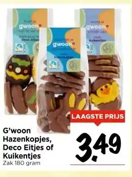 Vomar Voordeelmarkt G'woon Hazenkopjes, Deco Eitjes of Kuikentjes Zak 180 gram aanbieding