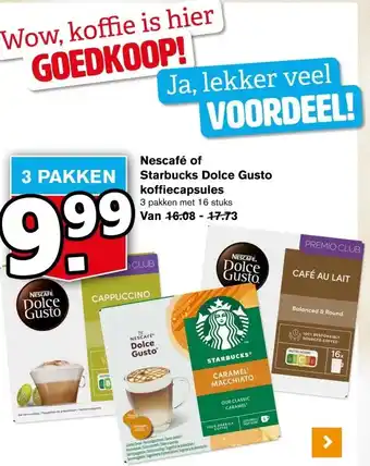 Hoogvliet Nescafé of Starbucks Dolce Gusto koffiecapsules aanbieding