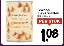 Vomar Voordeelmarkt G'woon Kikkererwten Blik 410 gram aanbieding