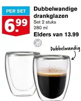 Hoogvliet Dubbelwandige drankglazen aanbieding