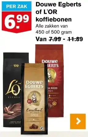 Hoogvliet Douwe Egberts of L'OR koffiebonen aanbieding