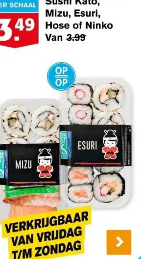 Hoogvliet Sushi Kato, Mizu, Esuri, Hose of Ninko aanbieding