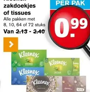 Hoogvliet Kleenex zakdoekjes of tissues aanbieding