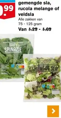 Hoogvliet Baby spinazie, gemengde sla, rucola melange of veldsla aanbieding