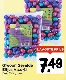 Vomar Voordeelmarkt G'woon Gevulde Eitjes Assorti Zak 750 gram aanbieding