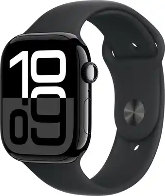 Bol.com Apple Watch Series 10 - Wifi + 4G - 46mm - Zwarte Aluminium Case met Zwart Sportbandje - S/M aanbieding