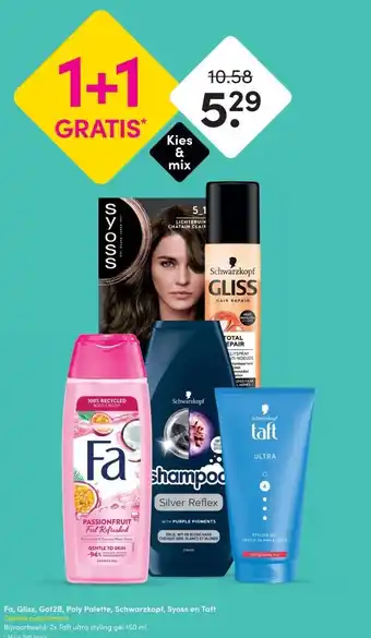 DA Fa, Gliss, Got2B, Poly Palette, Schwarzkopf, Syoss en Taft Gehele assortiment aanbieding