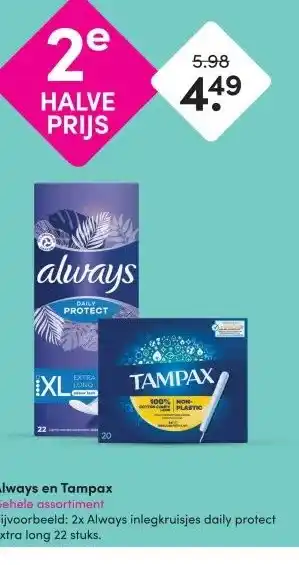 DA Always en Tampax Gehele assortiment aanbieding