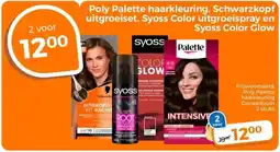 Trekpleister Poly Palette haarkleuring, Schwarzkopf uitgroeiset, Syoss Color uitgroeispray en Syoss Color Clow aanbieding