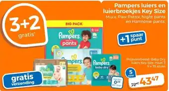 Trekpleister Pampers luiers en luierbroekjes Key Size M.u.v. Paw Patrol, Night pants aanbieding