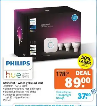 Albert Heijn Philips Starterkit wit en gekleurd licht aanbieding